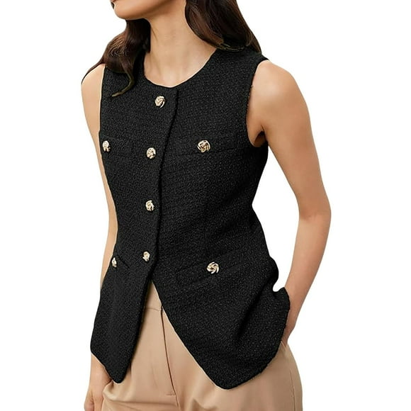 TJAZFJPA Quilted Vest Women Cropped Women's Fashion Small Fragrance Vest Suit Jacket Fall Vests for Women 2024 Work Womens Fall Vest 2024