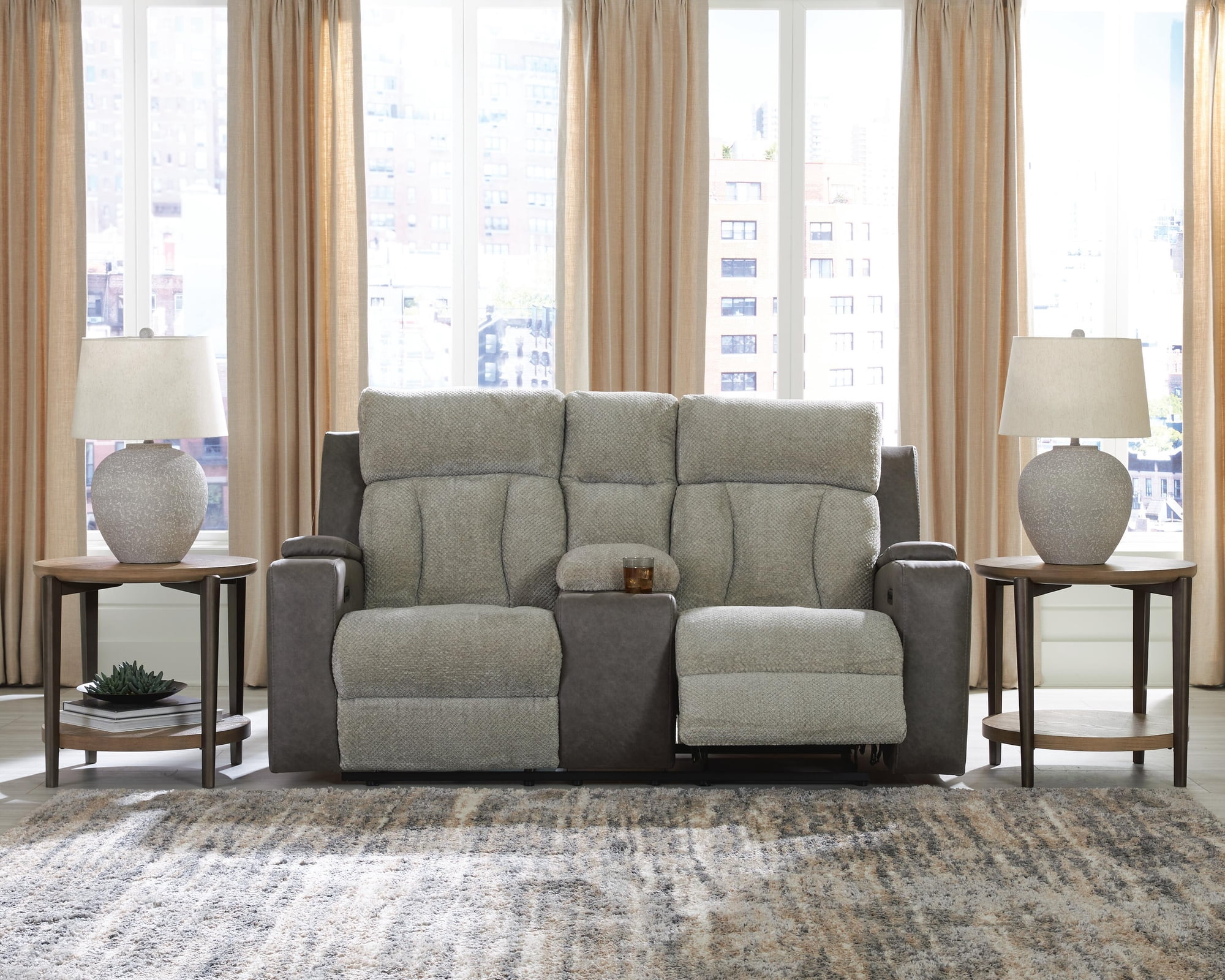Signature Design by Ashley Dreward Metal Table Lamp, Distressed Gray, Modern Drum Shade, 3-Way Switch