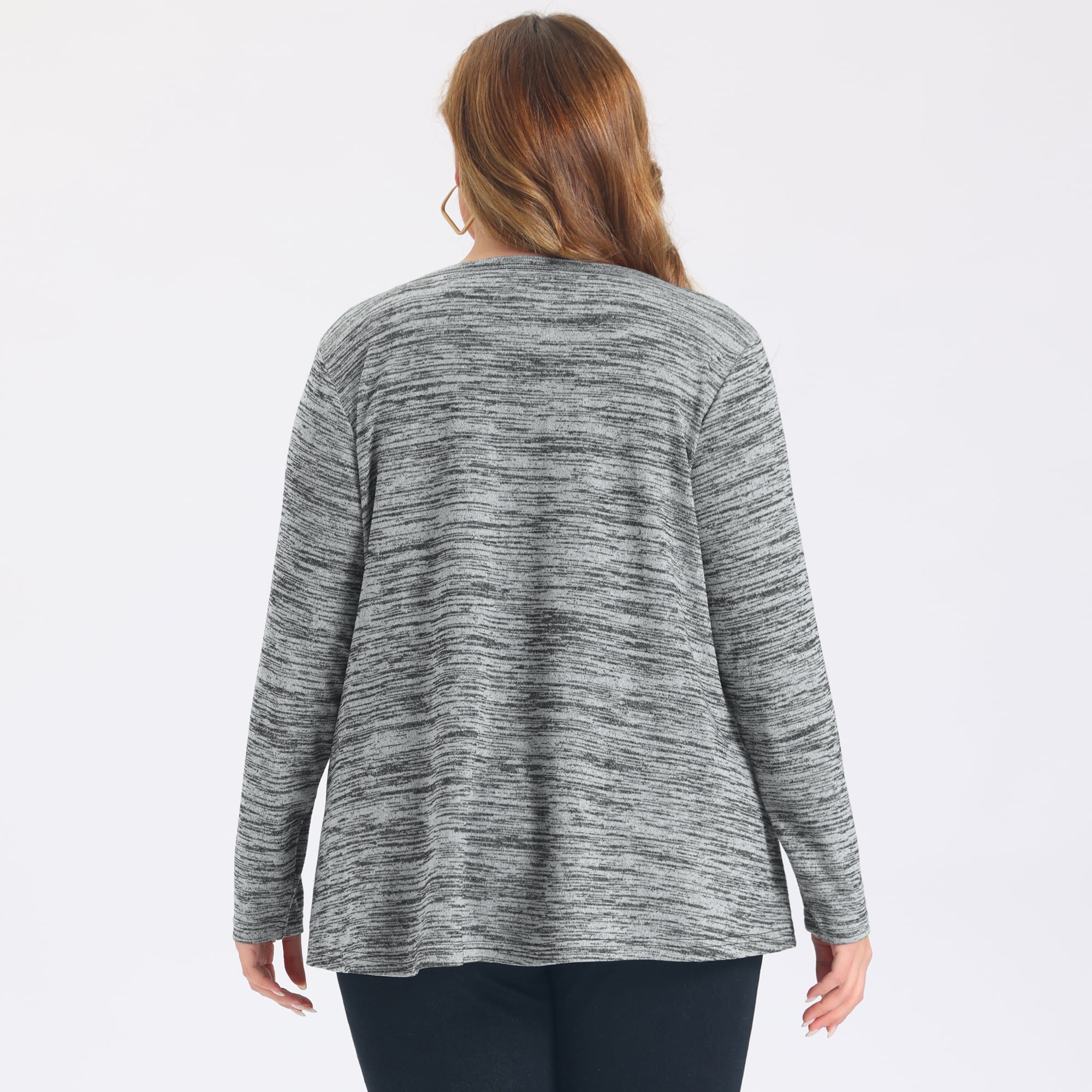 DARING DIVA Women's Plus Pocket Notch Neck Long Sleeve Blouses 1X Gray