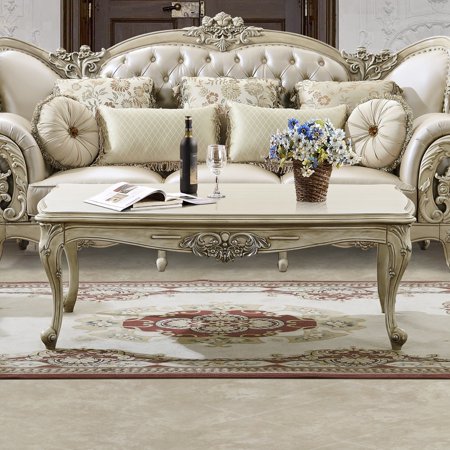 LIVING ROOM WOOD/COMPOSITE COFFEE TABLE | IVORY W/SILVER HIGHLIGHT