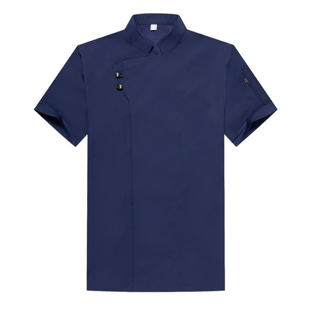Chaqueta de manga corta, parte trasera de malla transpirable, fácil de limpiar, cómoda, agradable a la piel, uniformes con cuello , XXL Azul Macarena Chaqueta de chef de manga corta