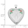 thumbnail image 3 of Sterling Silver 20mm Enameled Flower and Cross Heart Locket, 3 of 3