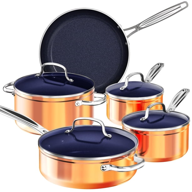 Nuwave Juego de utensilios de cocina de 9 piezas con revestimiento antiadherente de cerámica azul Duralon saludable, resistente a los arañazos con infusión de diamante, sin PFAS, apto para horno, list