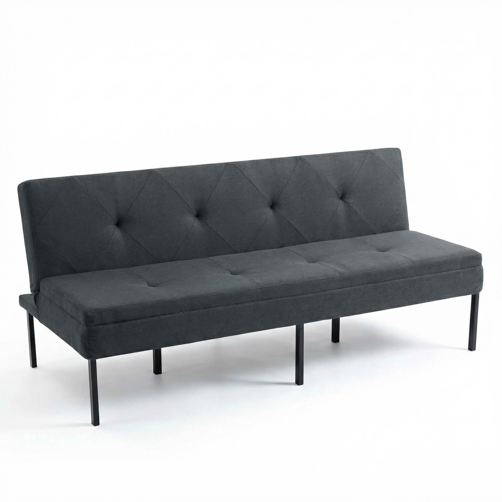 MAYEERTY 63.39" Convertible Futon Sofa Bed, 3-Seater Twin Size Sleeper Couch with 5-Position Adjustable Backrest, Modern Metal Frame Polyester Fabric Sofa for Small Spaces