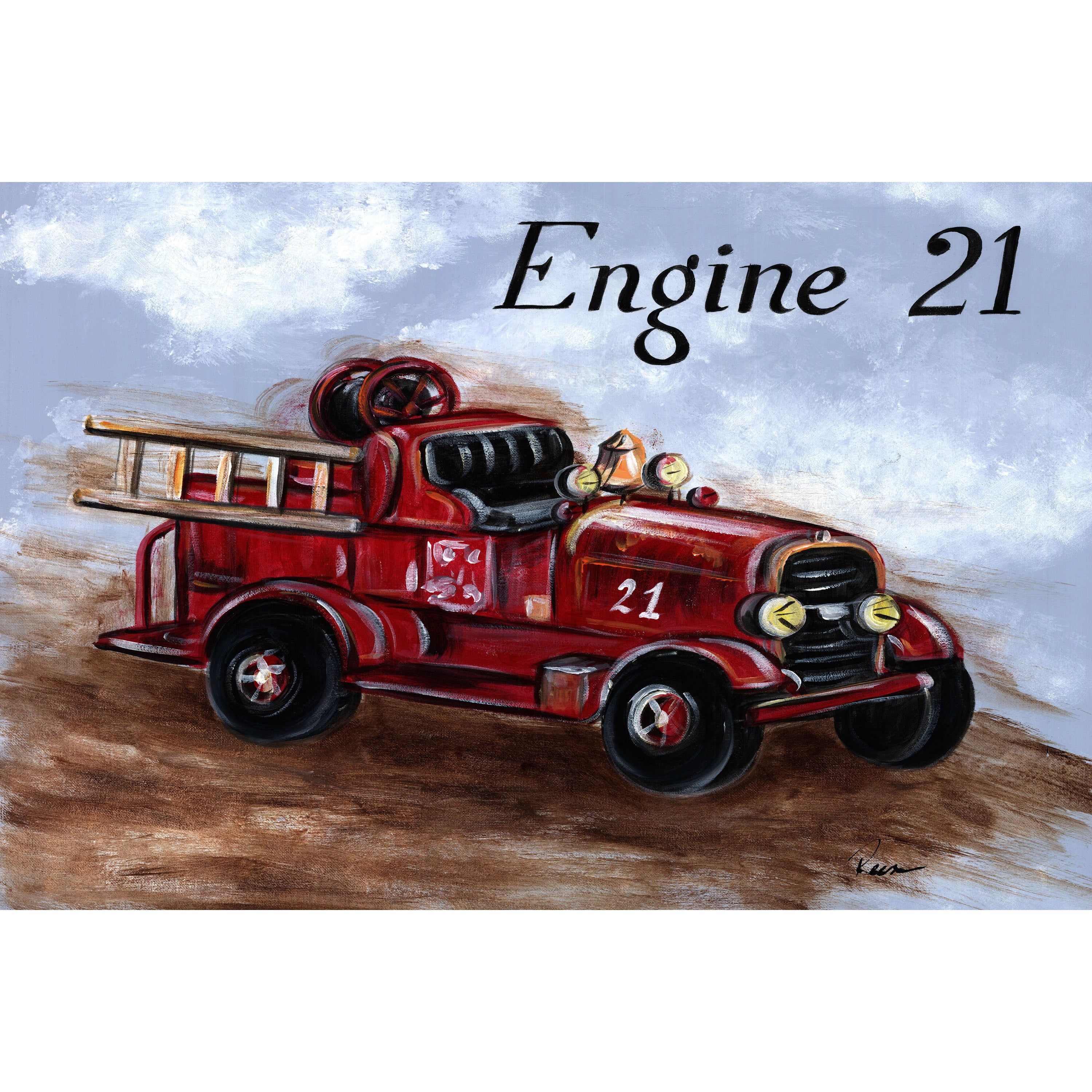Marmont Hill "Fire Engine" by Reesa Qualia Painting Print on Wrapped Canvas