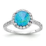 Cheryl M 925 Sterling Silver Lab Simulated Blue Opal Ring Jewelry Gifts for Women - Ring Size: 6 to 8
