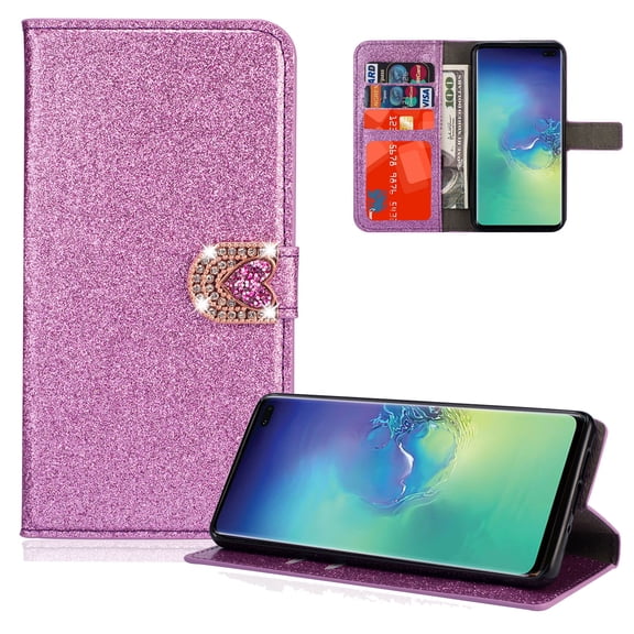 Allytech Galaxy S10 5G Case ONLY (Not for S10/S10e/S10 ), Glitter PU Leather Folio Flip Magnetic Closure Stand Feature Cards Slots Wallet Cases Covers for Samsung Galaxy S10 5G, Purple