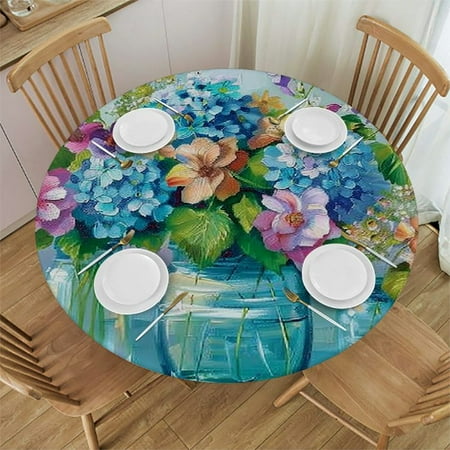 

BCIIG Flowers Vases Bird Round Table Cover Stain Resistant Washable Indoor Outdoor Tablecloth Kitchen Dining Wedding Parties Waterproof Fabric 100% Polyester 42-46