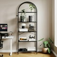 thumbnail image 2 of BeesClover Tall 5-Shelf Bookcase, Arched Display Rack with Metal Frame, Spacious Black Bookshelf for Bedroom or Living Room Storage, 2 of 8
