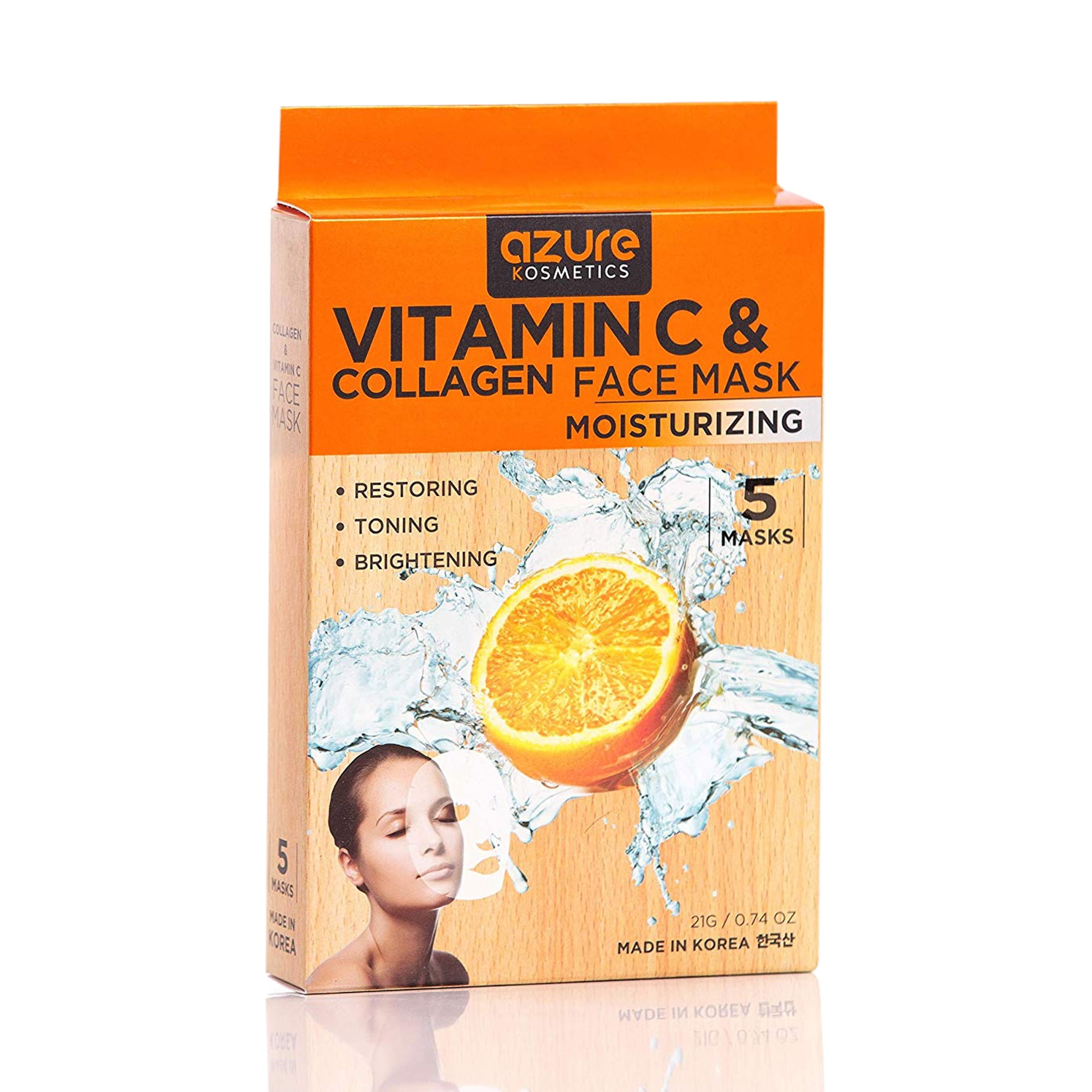 AZURE Vitamin C & Collagen Moisturizing Sheet Face Mask Reduces Signs