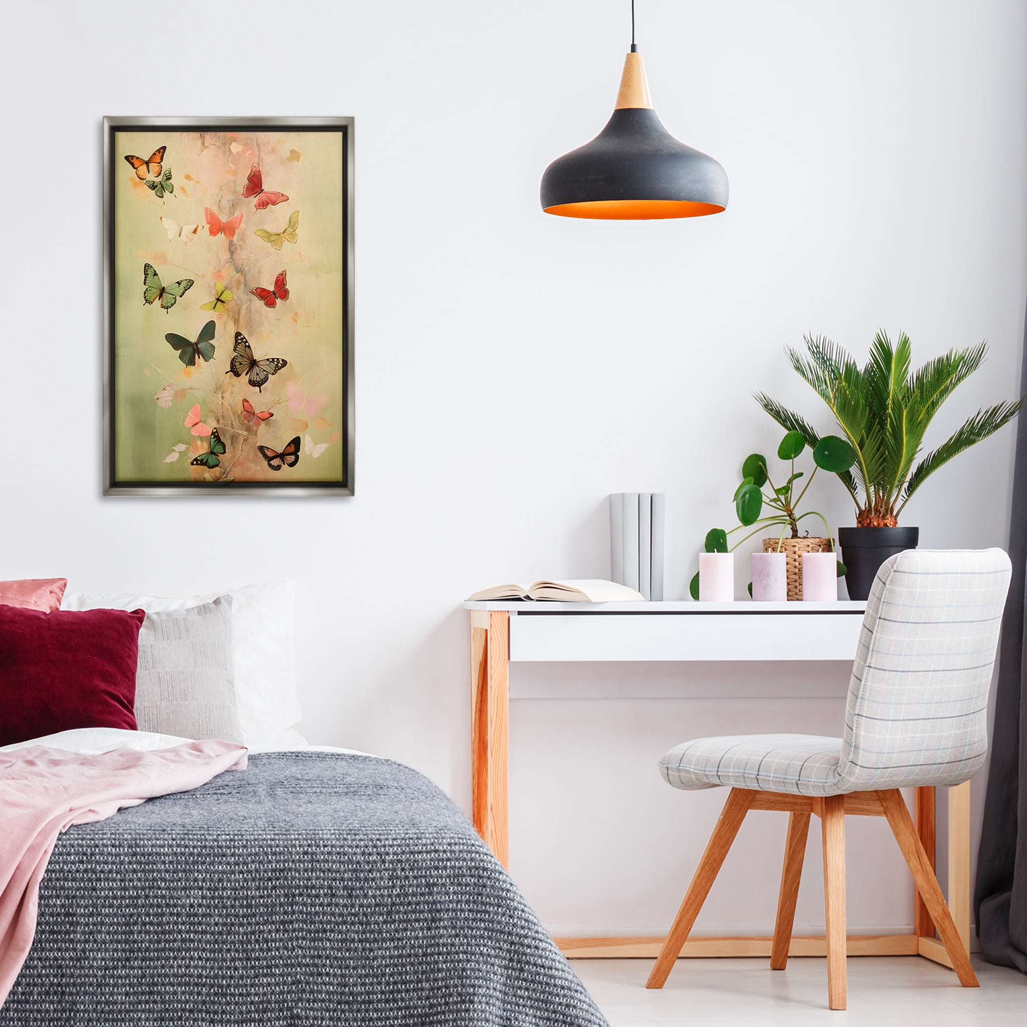Stupell Industries Fluttering Butterfly Array Animals & Insects Painting Gray Floater Framed Canvas Art Print Wall Art, 21 x 31