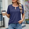 thumbnail image 4 of Women's Casual Solid Color Keyhole Round Neck Loose Short Sleeve T Shirt Top Womens Solid Color Top Womens Long Sleeve Athletic Shirt Short Sleeve T Shirts Women Space T Shirt Active Shirt Woman Large, 4 of 6