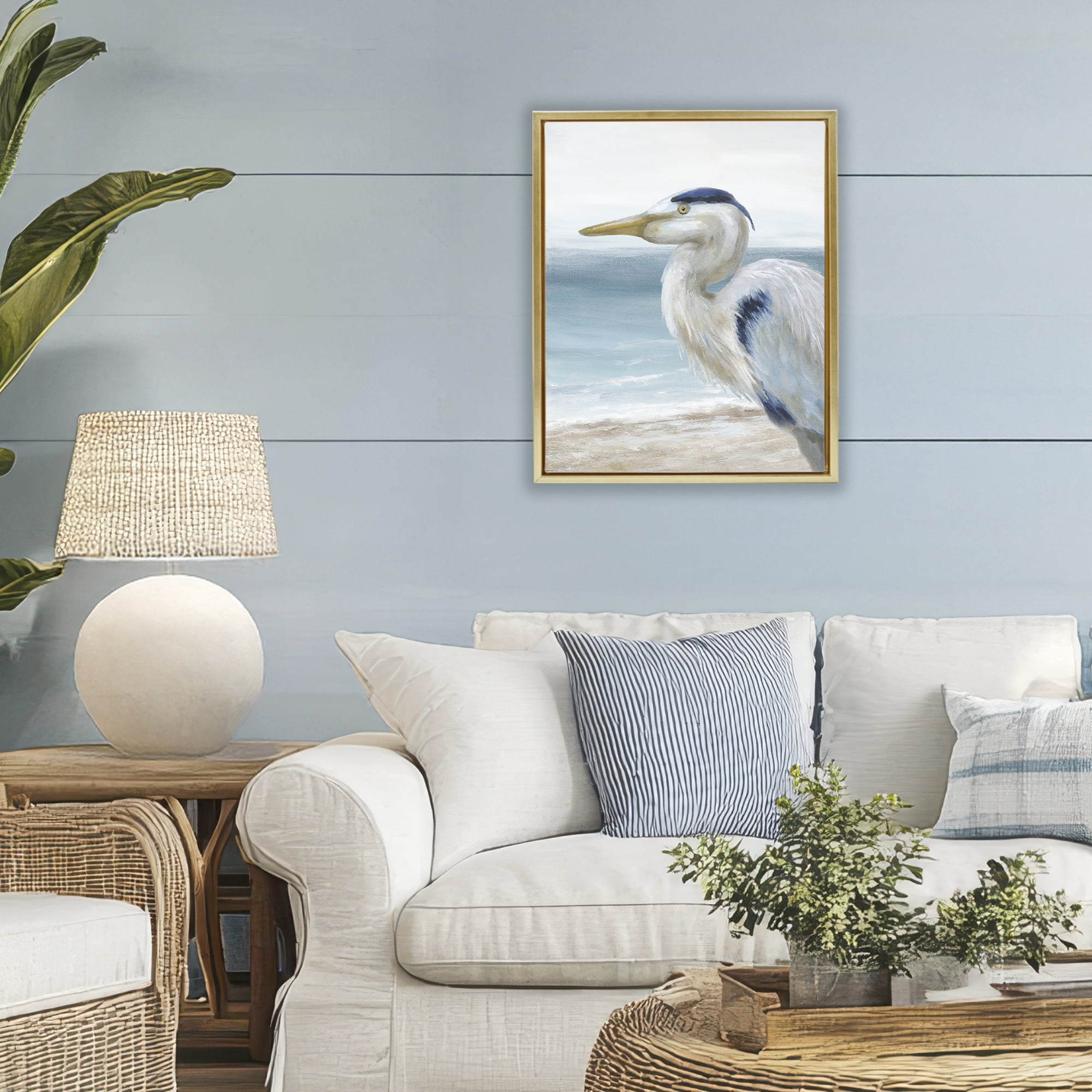 Stupell Industries Left Gazing Heron Gold Framed Floater Canvas Wall Art, design by Nan