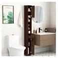 thumbnail image 2 of 71" Tall Slim Bathroom Storage Cabinet, Freestanding Narrow Tower with 2 Doors, 1 Drawer & 5 Adjustable Shelves, 8"x8"x71", Brown, 2 of 4