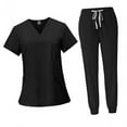 thumbnail image 3 of Milageto 2x Female Scrub Set Machine Washable Nurse Work Clothing Green and Black, 3 of 8