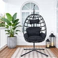 thumbnail image 3 of Egg Chair Outdoor with Stand, Indoor Wicker Hanging Egg Swing Chair with Cushion & Headrest, 350lbs Capacity for Patio, Bedroom, 3 of 9