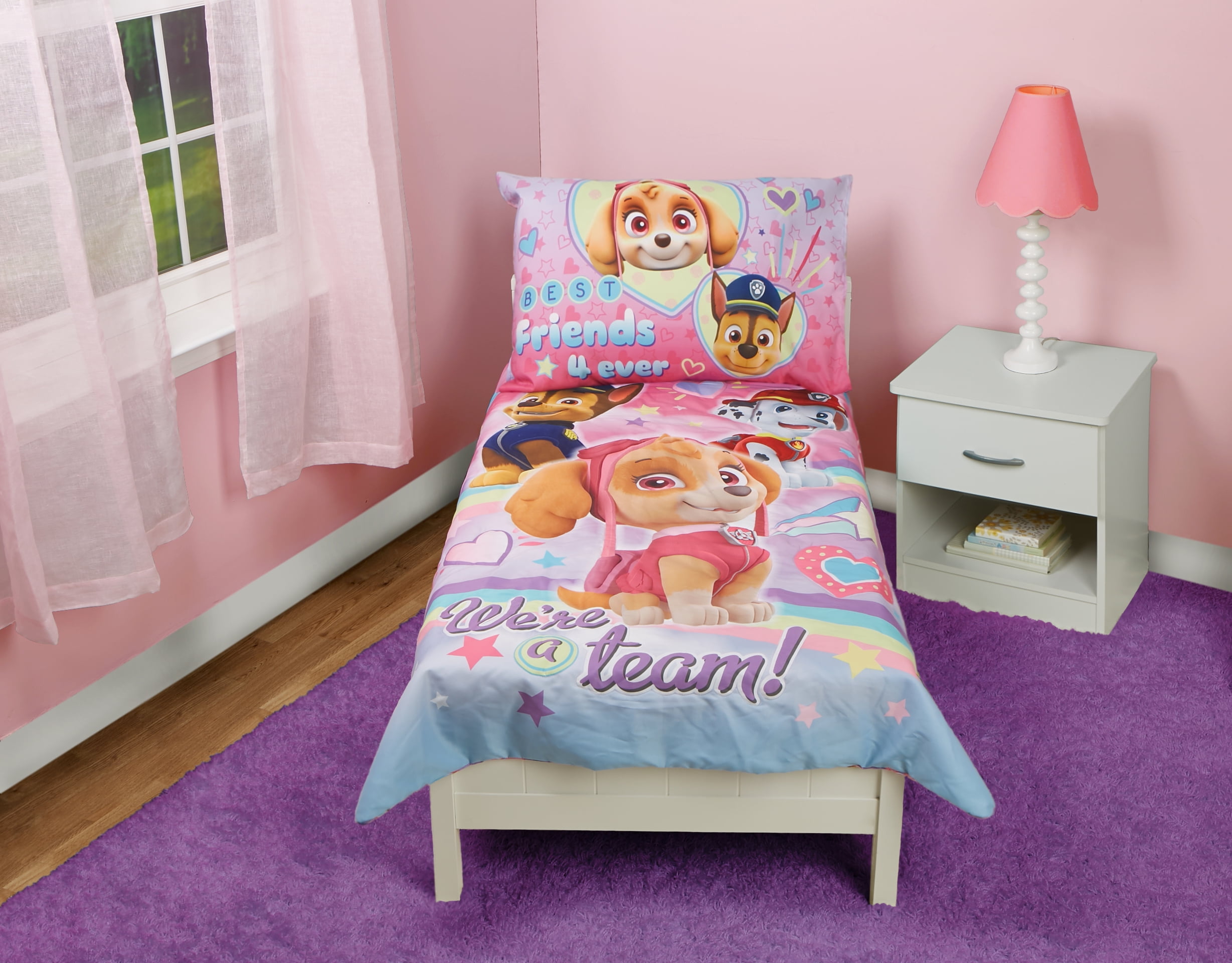 Jerry Fabrics Paw Patrol Sky Hoeslaken, roze, 90 x 200 25 cm, 100% katoen