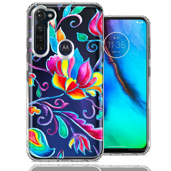 MUNDAZE Case For Motorola Moto G Stylus 2020 Bright Colors Rainbow Water Lilly Floral Phone Cover