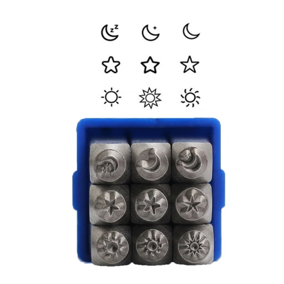 COOLHOOD 9Pcs Leather Stamping Tool 3mm Steel Sun Star Punches Leather Stamper Embossing Tool For Craft Jewelry Making