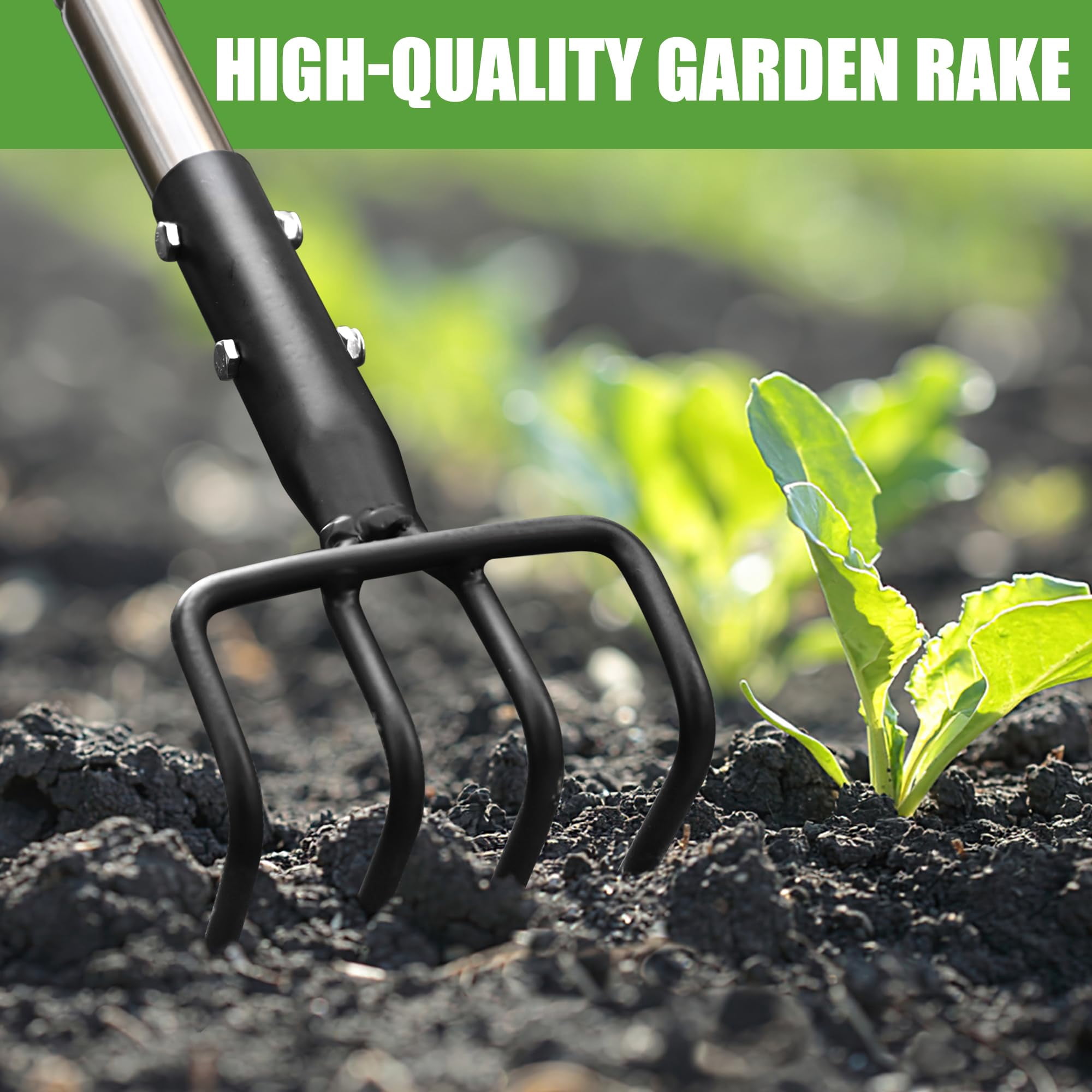 Long Hand Cultivator  Carbon Steel & Stainless Tiller Garden With Telescopic Handle And Soft Cover For Digging Loosening Weeding