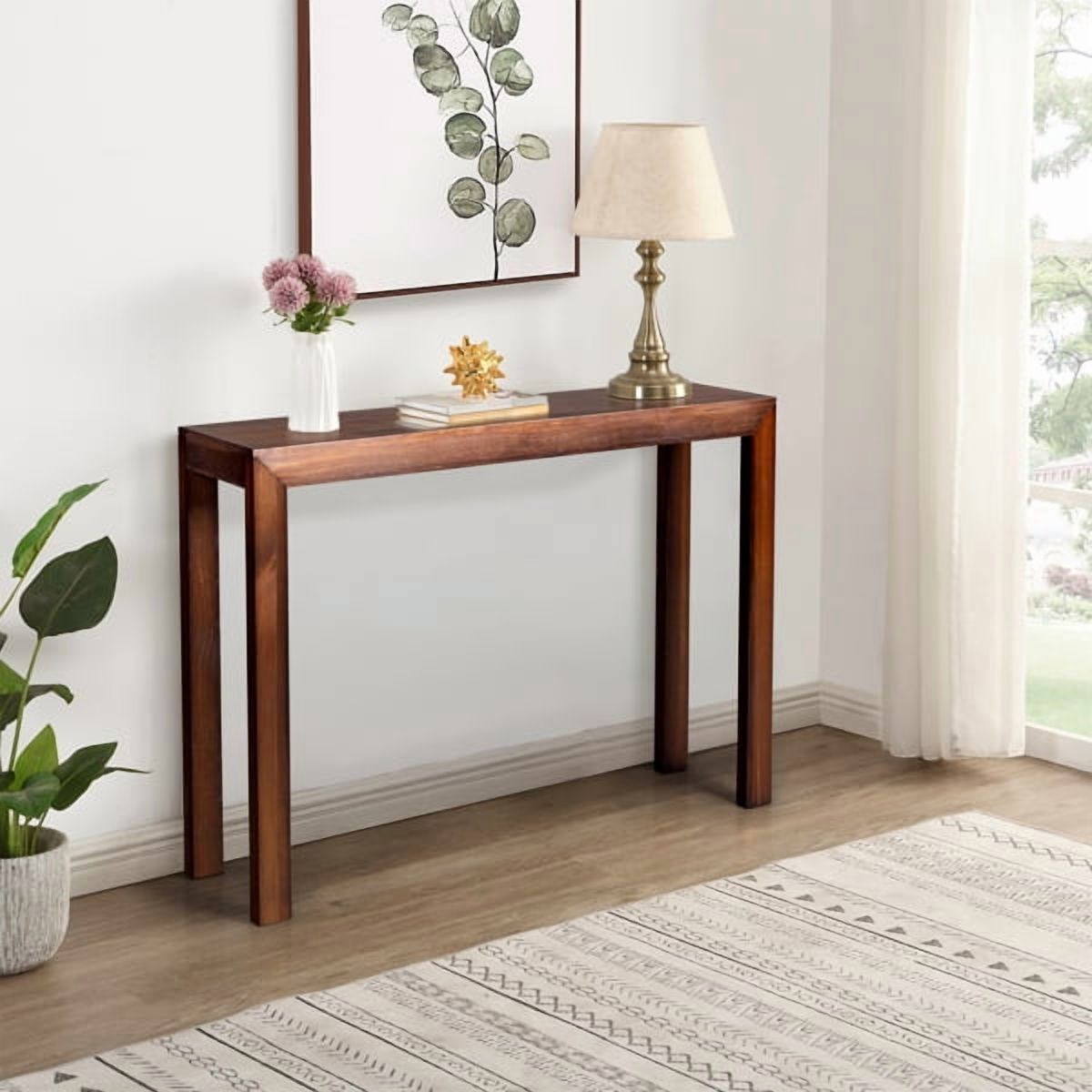 Pinewood Entryway Table, Walnut Waterproof Surface, 220lb Capacity, Modern Hallway Console with Easy 30-Min Assembly