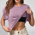 thumbnail image 2 of BOOMNY Women's Short Sleeve T Shirts With Built In Bra Solid Color Loose Summer Tees for Women, 2 of 4