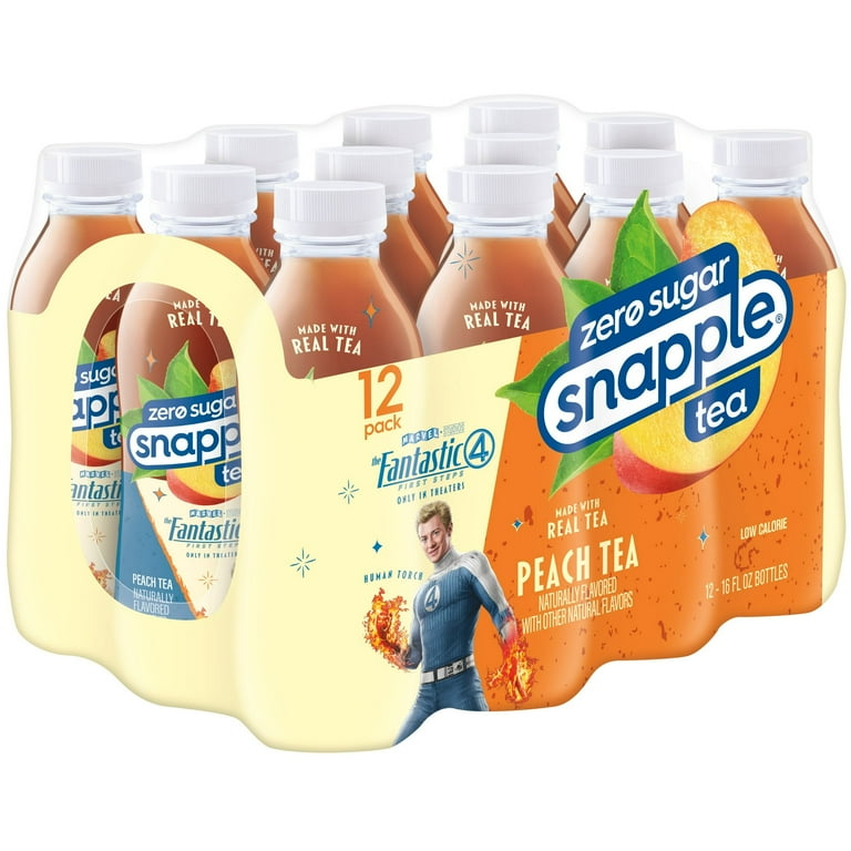 Snapple Zero Sugar Peach Tea, 16 fl oz recycled plastic bottle, 12