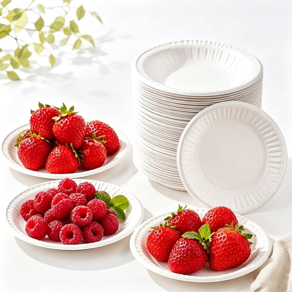Dessert Paper Plates,Tutuviw 50 Count 4 Inch Mini Disposable Starch Plates,Heavy Duty Uncoated Plates,Round Cake Appetizer Dinner Paper Plates for Holiday Wedding Graduation Christmas Party, White