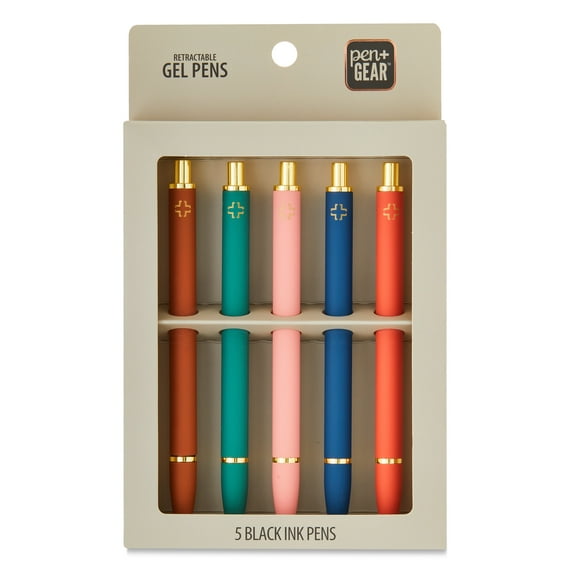 Pen+Gear Retractable Gel Pens, Medium Point, 0.7 mm, Black Ink, 5 Count