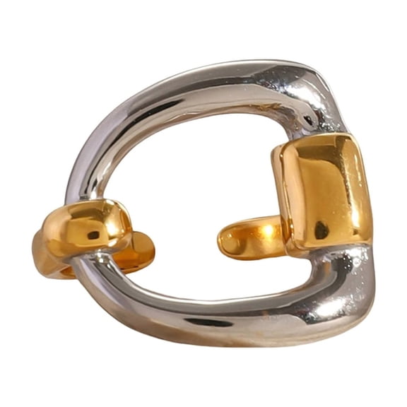 AOOOWER Glossy Shine Stainless Steel Gold Silver Letter D Geometric Opening Ring for Women Finger Accessory Fashion Jewelry