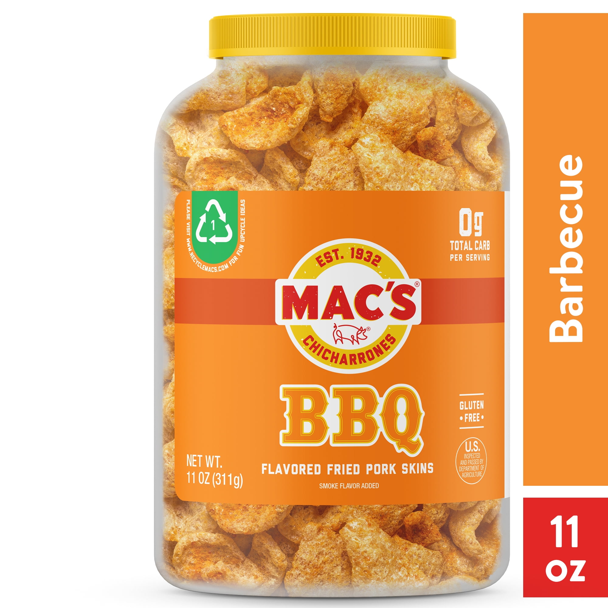 Mac's BarBQ Crispy Fried Pork Skins, 11oz Canister