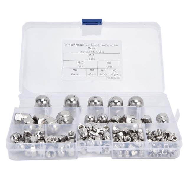 Dome Head Acorn Nuts,170Pcs Acorn Nuts Dome Caps Nut Kit Acorn Nuts Assortment Kit Solid Performance