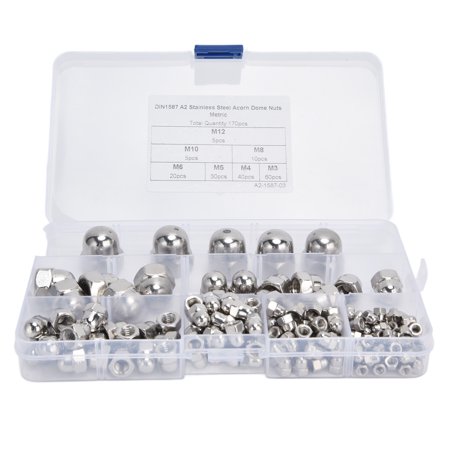 

Ymiko Caps Nuts Caps Nut Kit 170Pcs Acorn Nuts Dome Head 304 Stainless Steel Caps Nut Assortment Kit For Industry