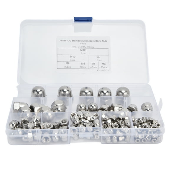 Dome Head Acorn Nuts,170Pcs Acorn Nuts Dome Caps Nut Kit Acorn Nuts Assortment Kit Solid Performance
