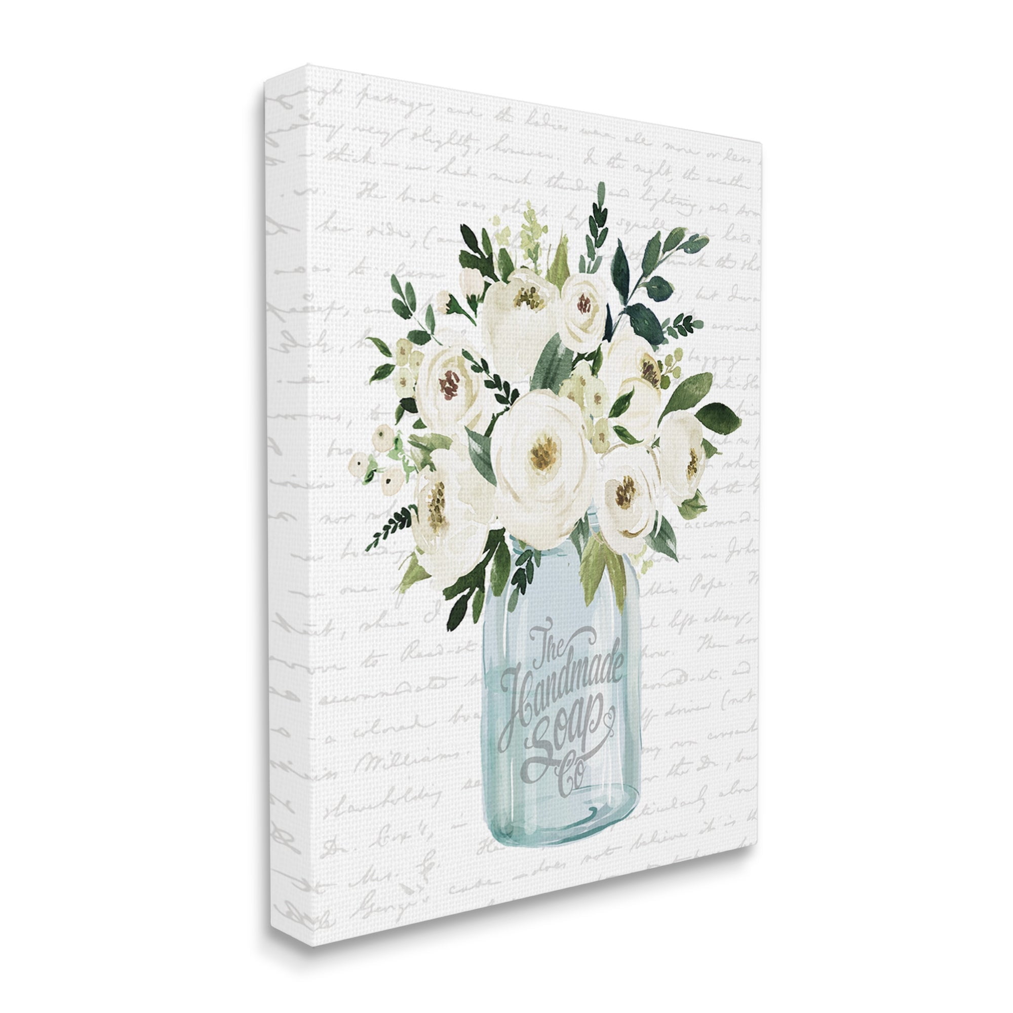 Stupell Industries White Blooms Flower Bouquet Classic Jar Script Graphic Art Gallery Wrapped Canvas Print Wall Art, Design by Lettered and Lined