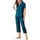 thumbnail image 4 of INSPIRE CHIC Conjuntos de Pijamas de Satén para Mujeres, Parte Superior de Botón de Manga Corta con Pantalones Capri 2 Pcs Ropa de Casa XL Azul Pavo Real, 4 of 6