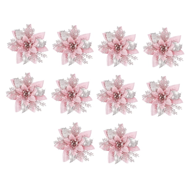 10x Adornos de arreglo floral de Pascua navideña de 14,5 cm con flores brillantes para Rosa