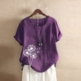 thumbnail image 3 of KBZDBZC Womens Tops and Blouses New Summer Floral T Shirt Women Clothes Oversize Tops Plus Size Button Down Tshirt Short Sleeve Shirts Blouse Woman Blouse Tshirt for Women (Purple,M), 3 of 4