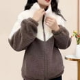 thumbnail image 4 of Joernso Women's Fuzzy Fleece Jacket Zip Up Stand Collar Sherpa Coat Fall Winter Color Block Warm Outerwear with Pockets, 4 of 8