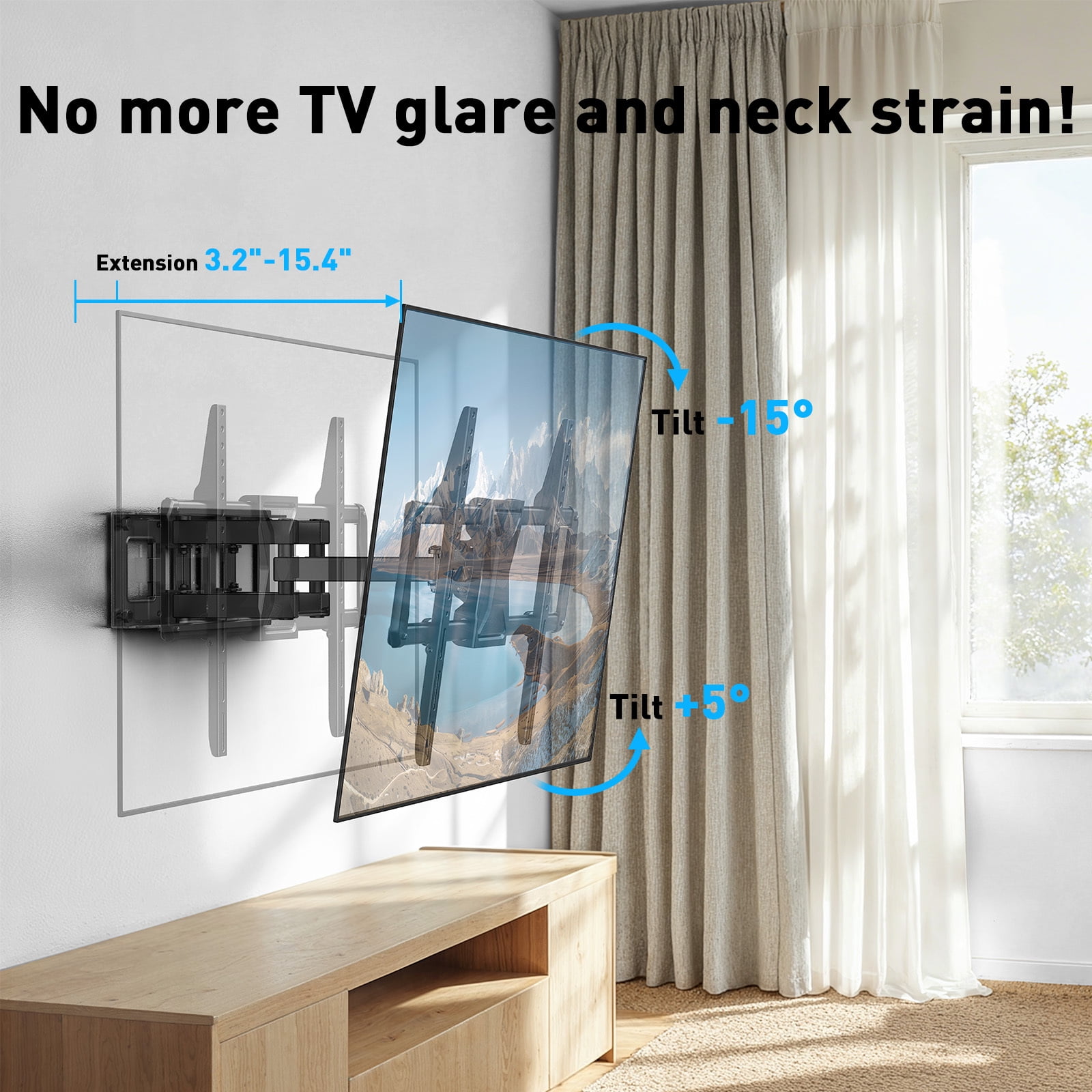 MountFTV Full Motion TV Wall Mount for 37-84" TVs, Max 600x400mm, Fits 16" Wood Studs, Holds up to 110lbs, TV Mount Bracket with Dual Articulating Arms, Swivel, Tilt Extension