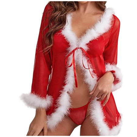

Women Bandage Christmas V-collar Net Underwear Robe Sleepwear Thong Lingerie lingerie sexy lingerie for women woman lingerie sexy