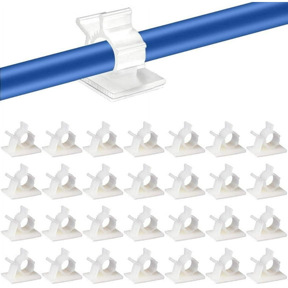 60 Pcs White Adhesive Cable Clips, Viaky Ideal Adjustable Wire Organizer Home Cord Holder Management Hooks Work for TV Cable, USB Cables, Power Cords, Computer, Audio Wires, Ethernet, HDMI