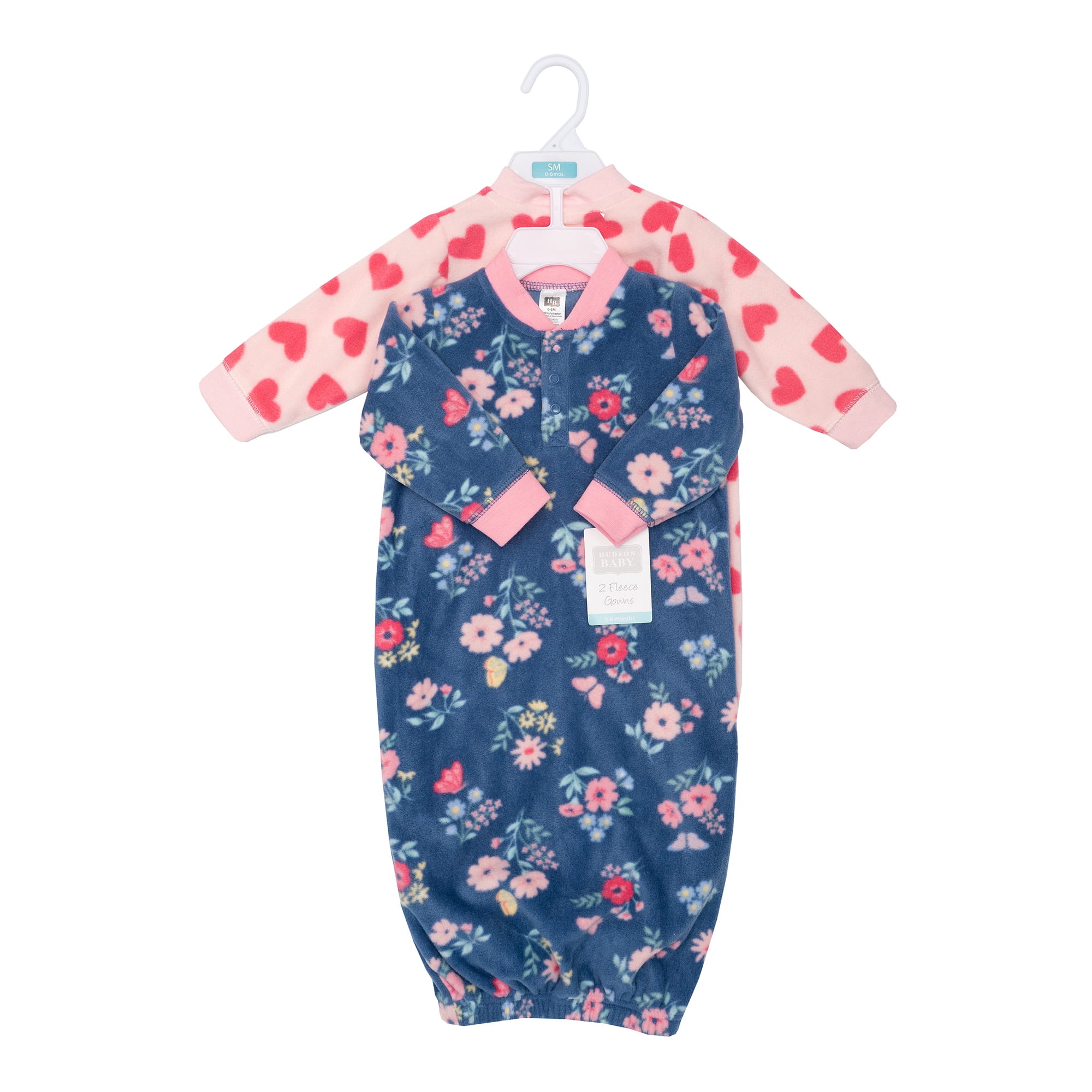 Hudson Baby Infant Girls Fleece Gowns, Blue Butterfly Floral, Preemie-Newborn