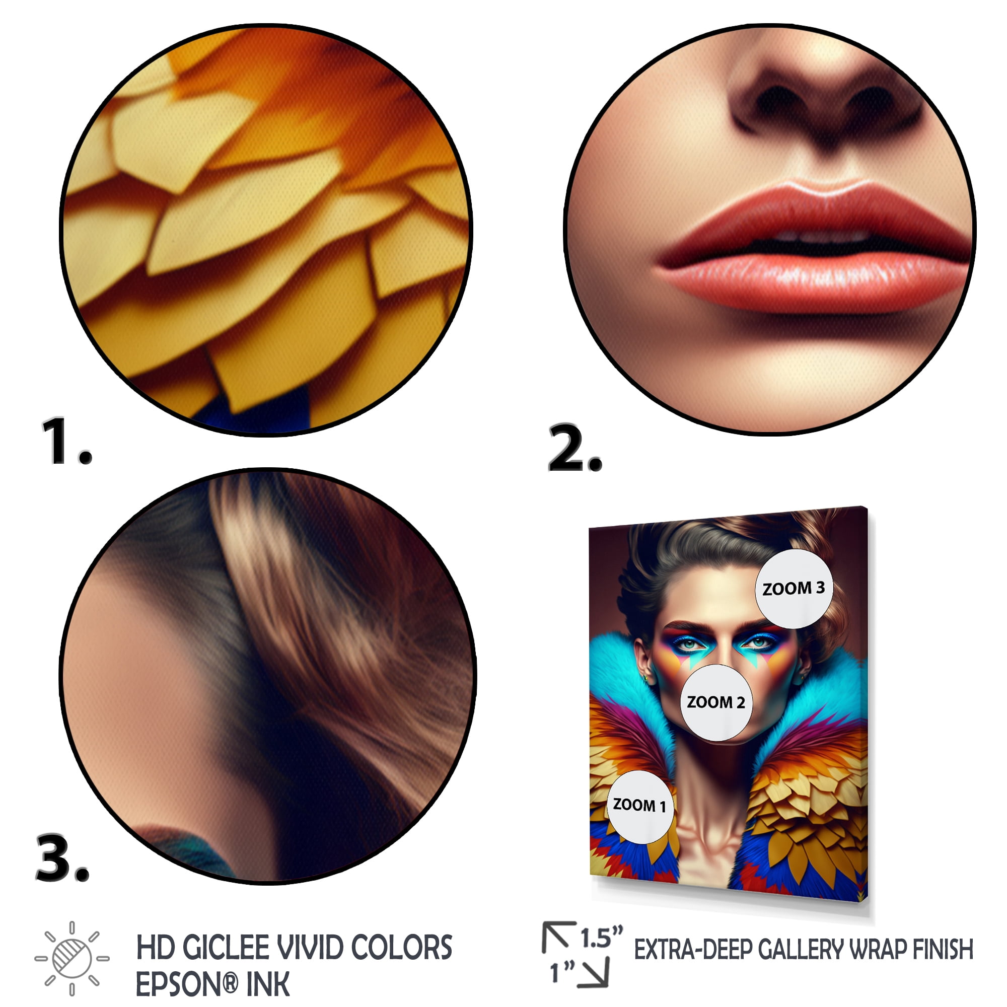 Designart Colorful Sensual Woman In Fur Coat VII Canvas Wall Art