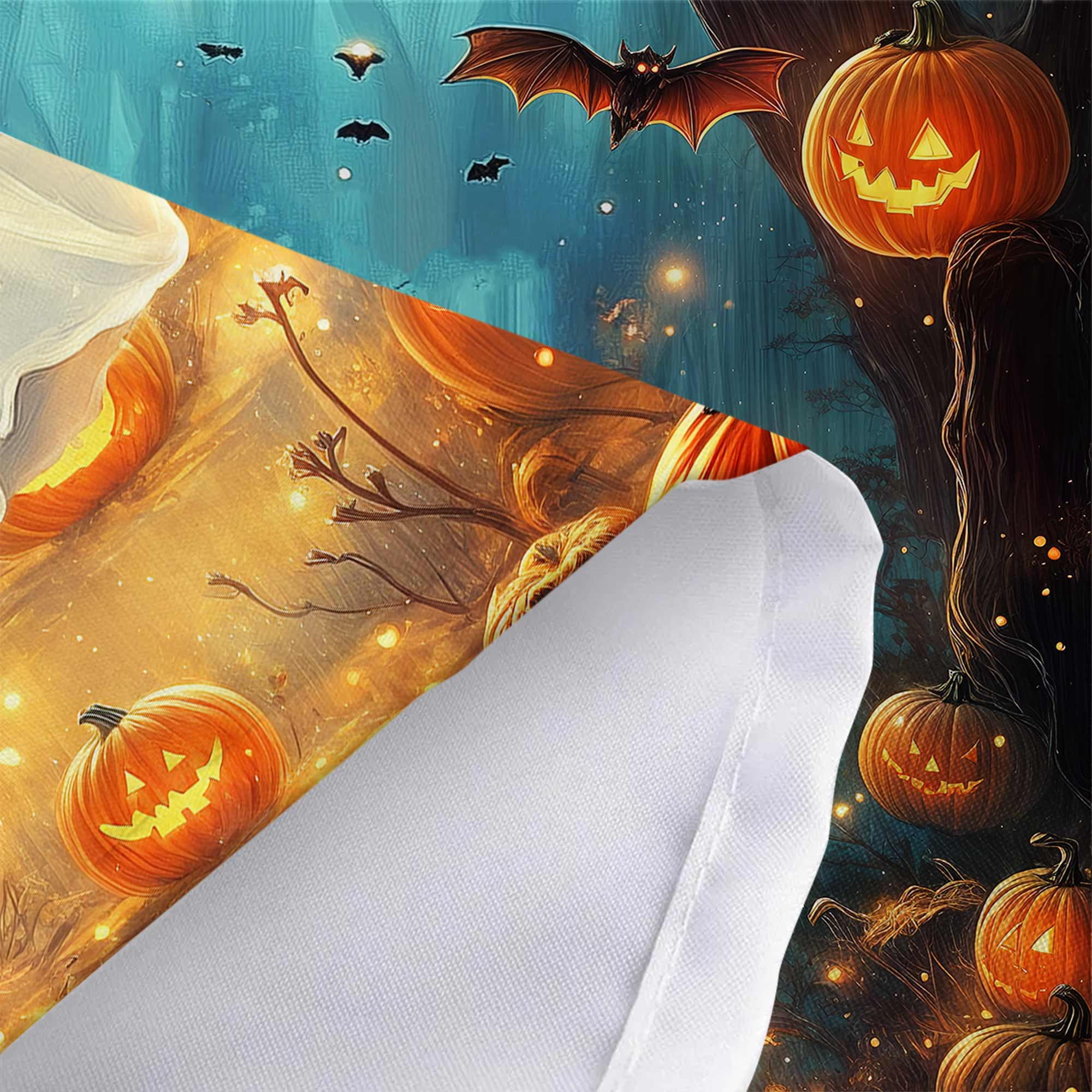 Halloween Ghost Shower Curtain, Cute Funny Ghosts Pumpkin Full Moon Shower Curtain Set for Bathroom, Gothic Scary Night Forest Bathtub Decor Accessories with Hooks, 70X85in