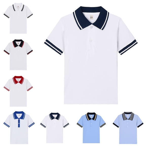 School Shirts for Boys Short Sleeve Navy Polo Shirts for Boys Breathable Uniform Shirts for Boys 5-6 Years