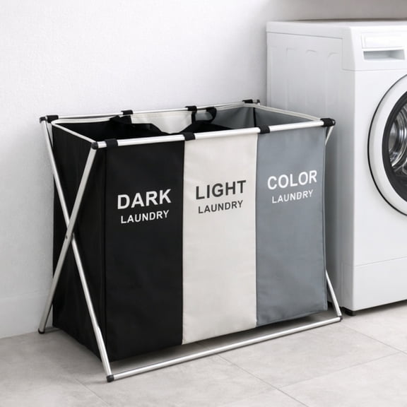 Hometravel 3 Compartment Foldable Laundry Hamper with Carry Handles, Collapsible Dirty Clothes Sorting Basket for Bathroom Laundry Room Bedroom Storage
