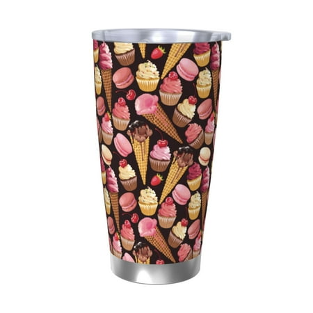 

Salouo Ice Cream Cake Print 20oz Tumbler with Lid Stainless Steel Vacuum Insulated Tumbler Durable Insulated Coffee Mug Thermal Cup with Splash Proof Sliding Lid-Without Straw