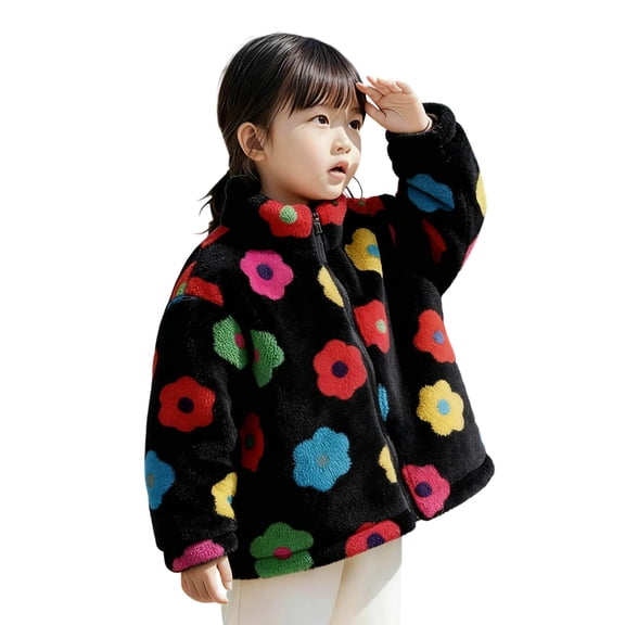 ZACPNCV Girls Fleece Jacket Kids Zip up Stand Collar Solid Sherpa Coat with Pockets Fall Winter Soft Warm Fuzzy Plush Outwear Black 3-4 Years