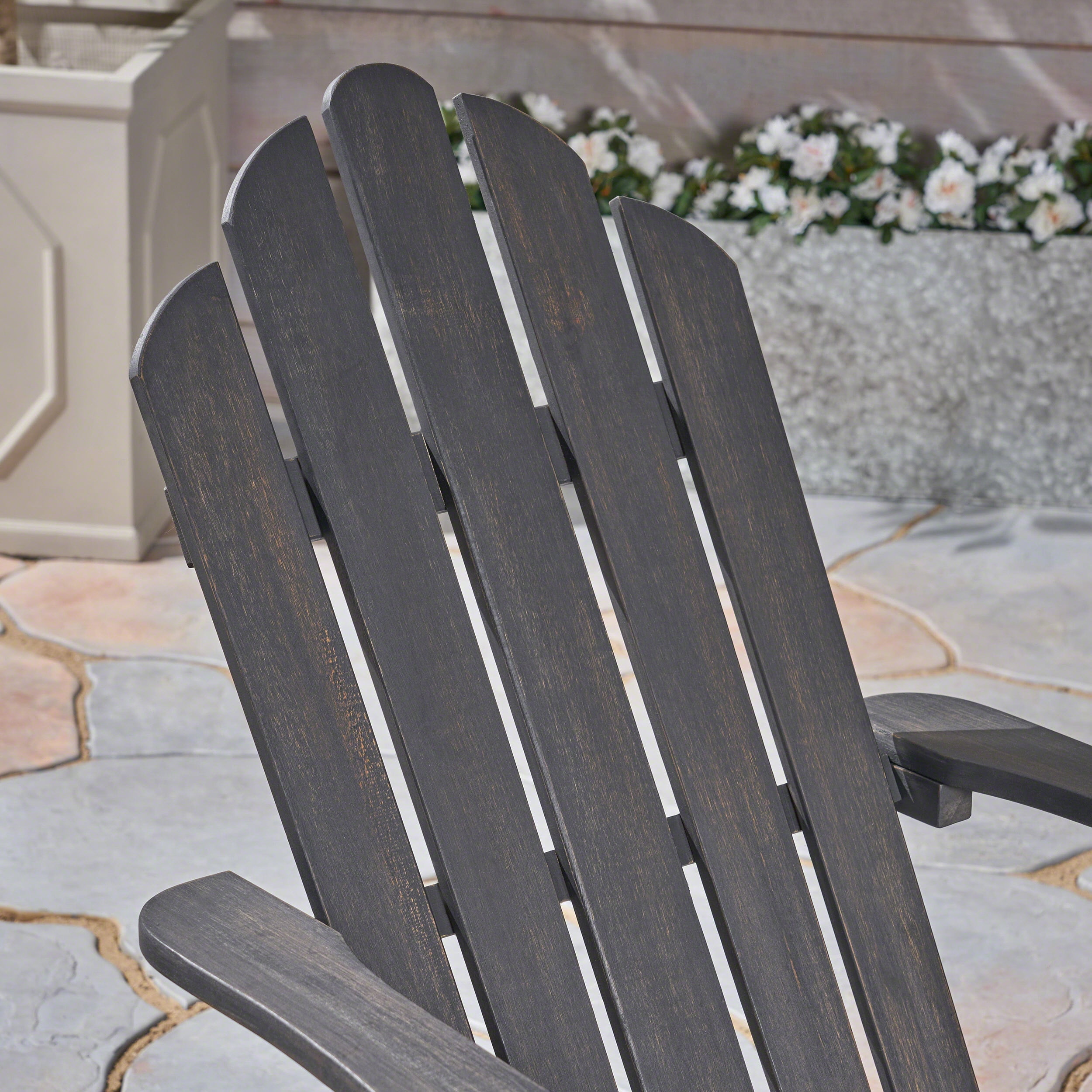 Noble House Hollywood Outdoor Foldable Acacia Wood Adirondack Chair Dark Gray